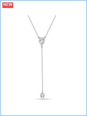 925 Sterling Silver CZ Y Necklace Adjustable Lariat Choker for Women